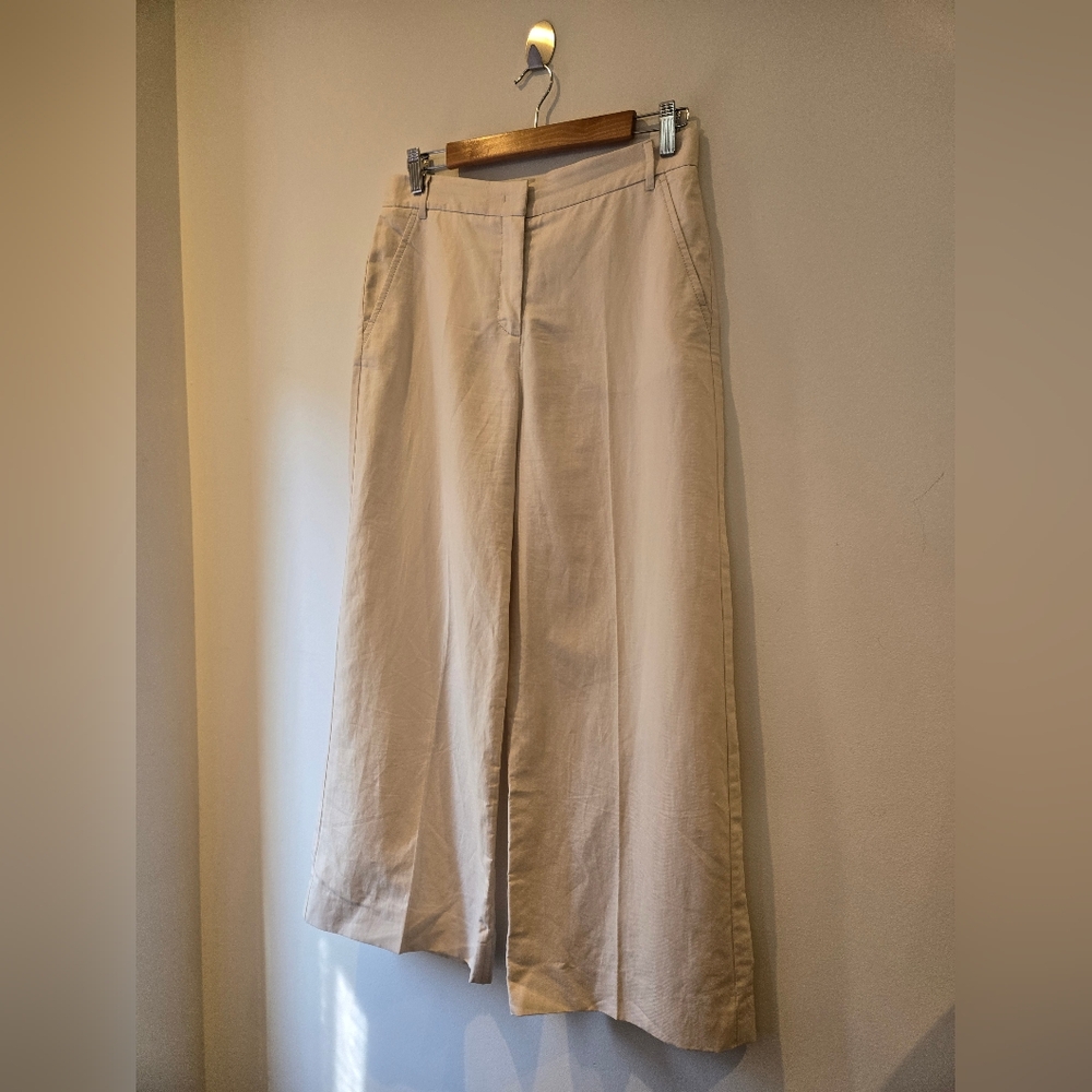 Weekend Max Mara Cream Wide Leg Linen Pants Size 8